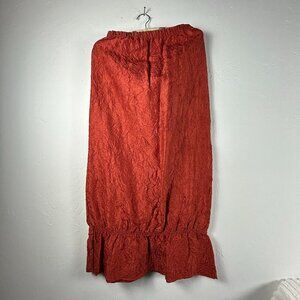 Vintage Blue Fish Shaunting Crushed Silk Skirt Rust Elastic Waist Ruffle